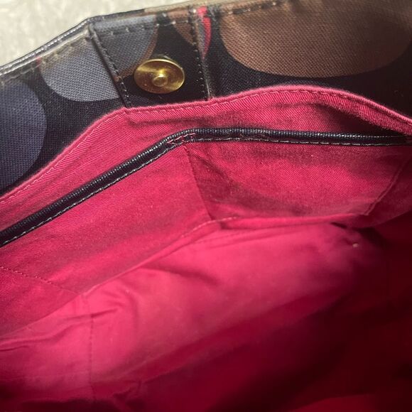 Biden coated canvas multi color Polka Dot medium Tote Bag Brass hardwares - Picture 10 of 11